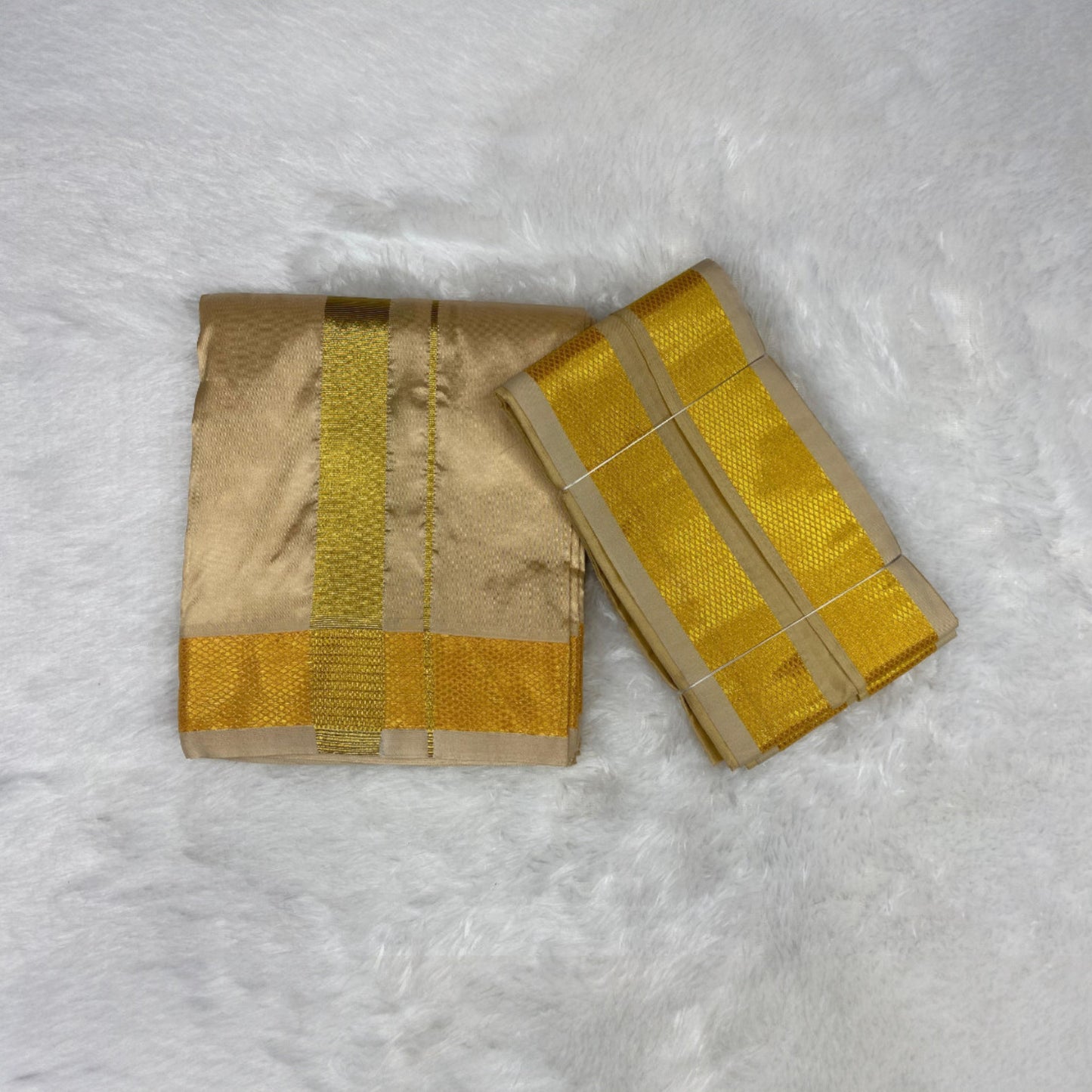 HORAD Premium Art Silk Light Gold Dhoti + Angavastram (8X4)