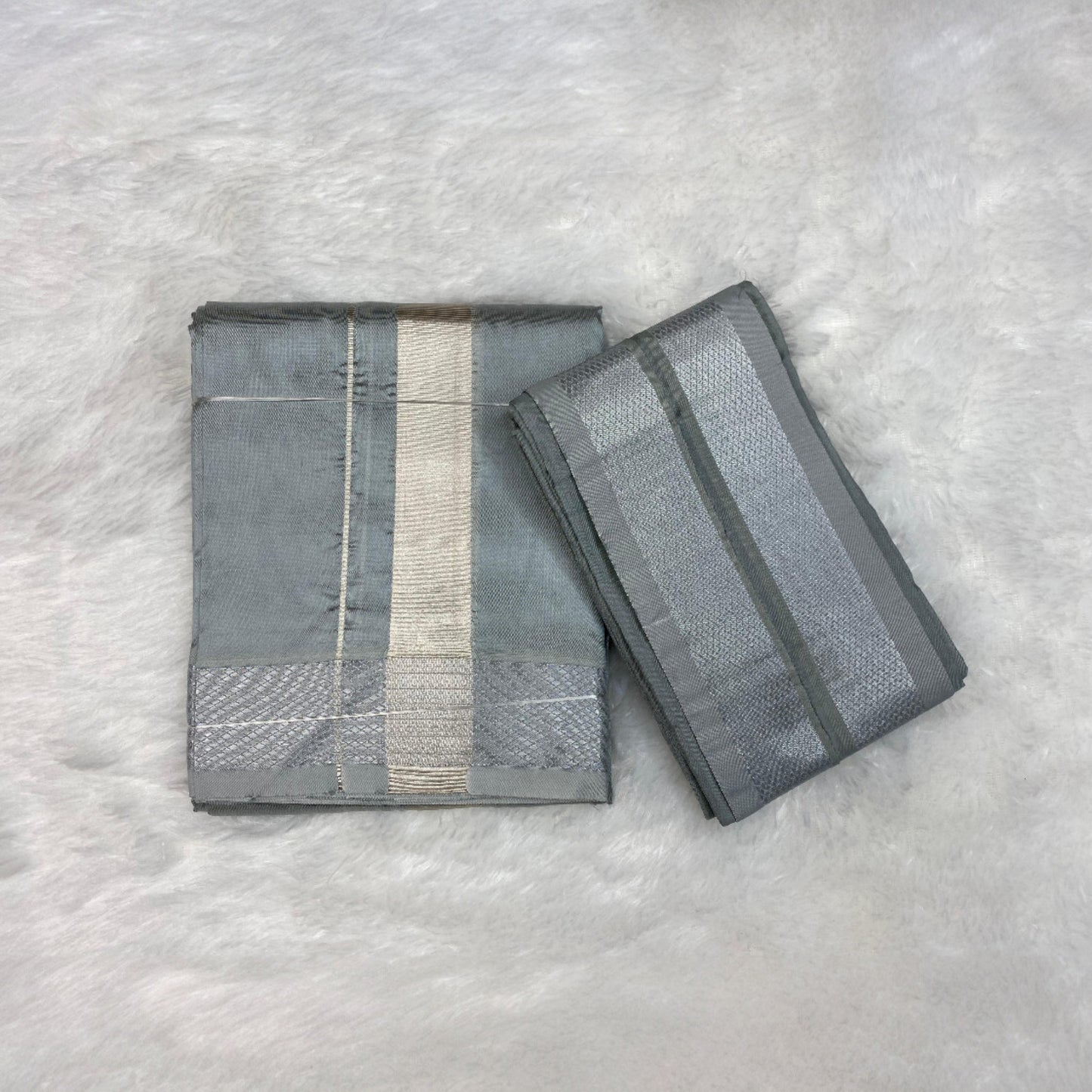 HORAD Premium Art Silk Steel Grey Dhoti + Angavastram (8X4)