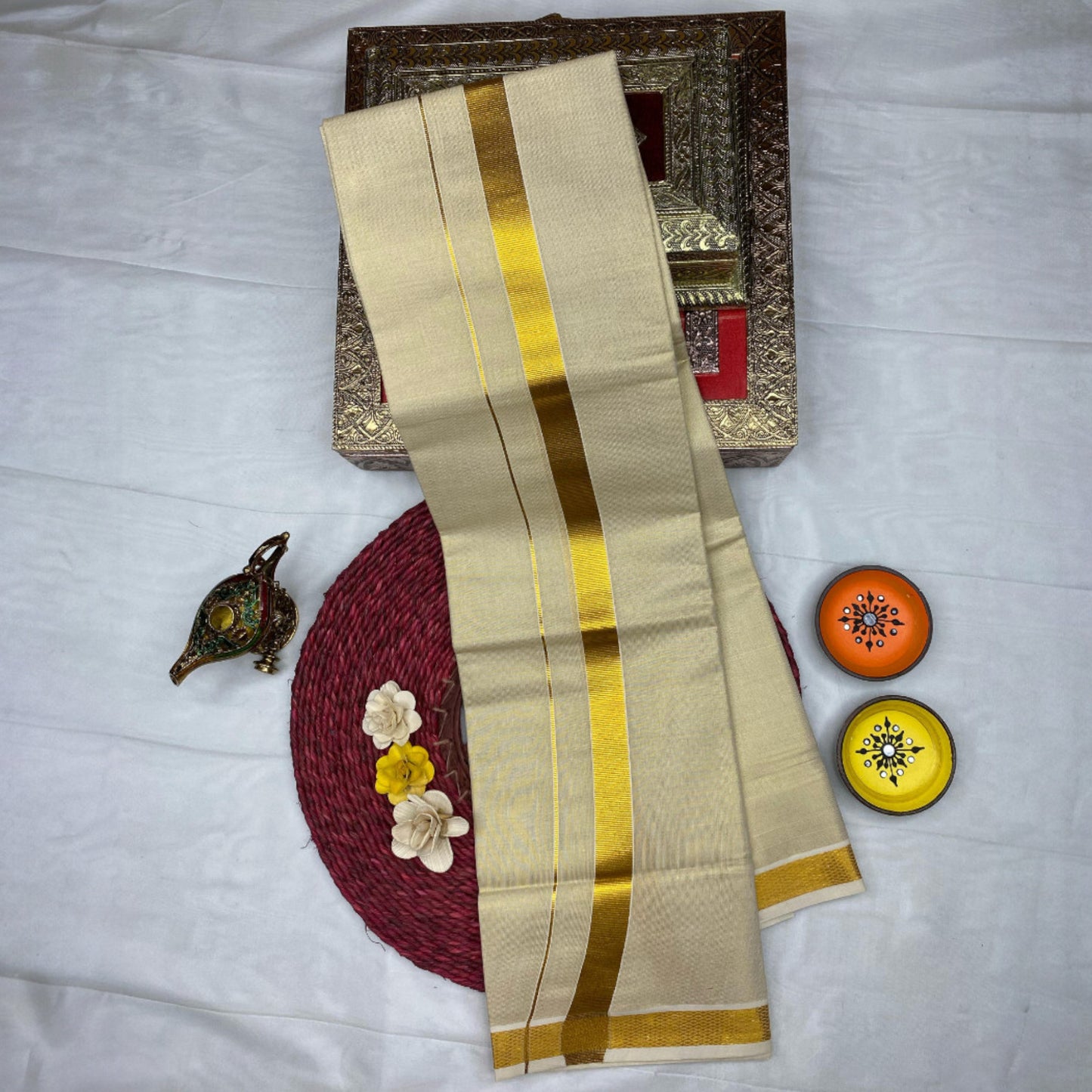 HORAD Kora Cotton Gold Stripes Shirt Material with Dhoti