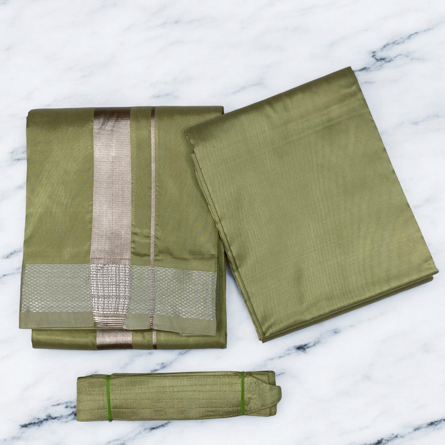 HORAD Premium Art Silk FIR.Green Dhoti with Shirt Material + Belt