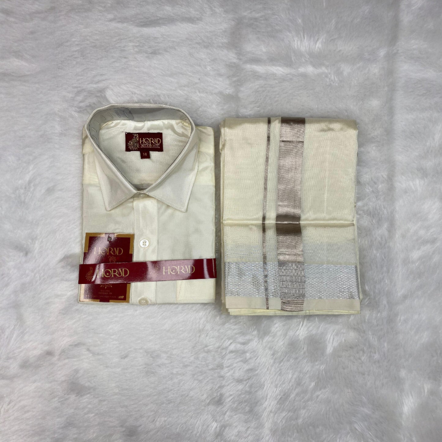 Horad Premium Art Silk Cream with Silver Kids Set