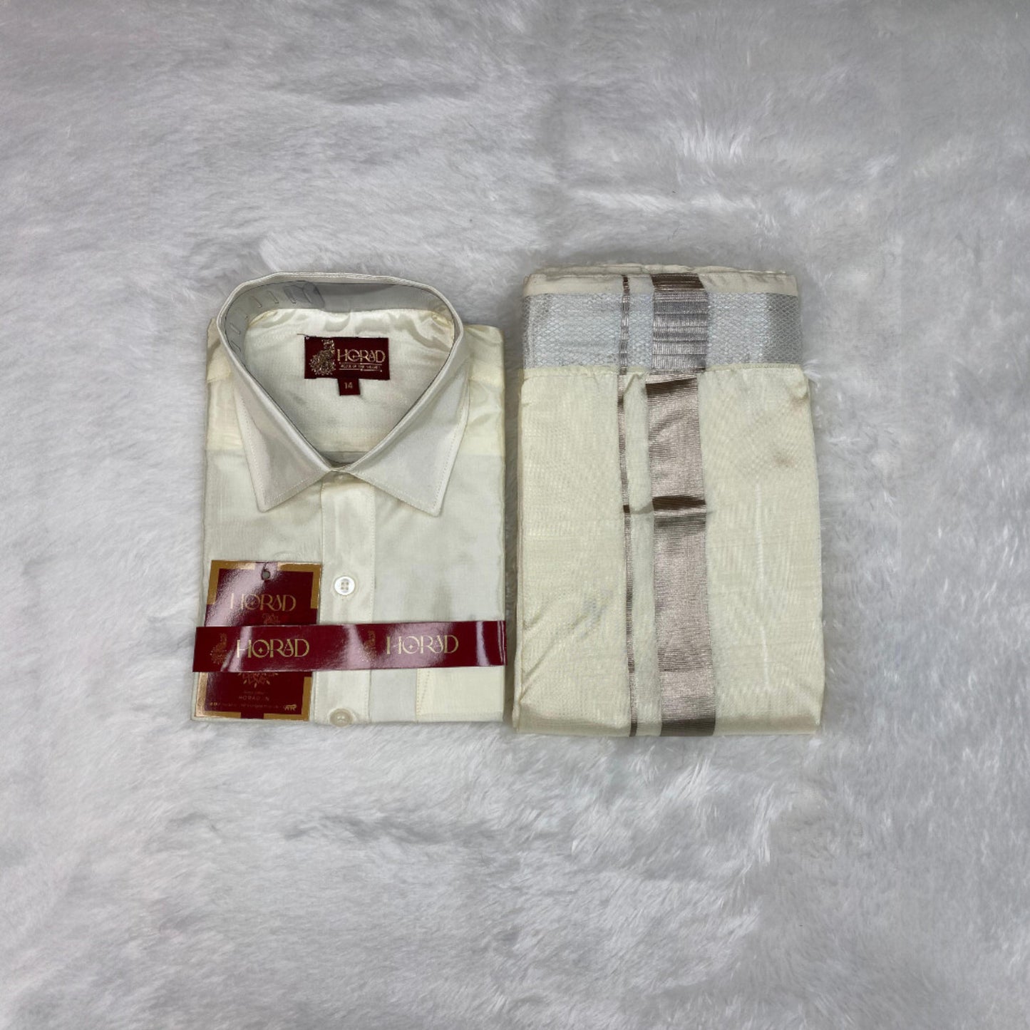 Horad Premium Art Silk Cream with Silver Kids Set