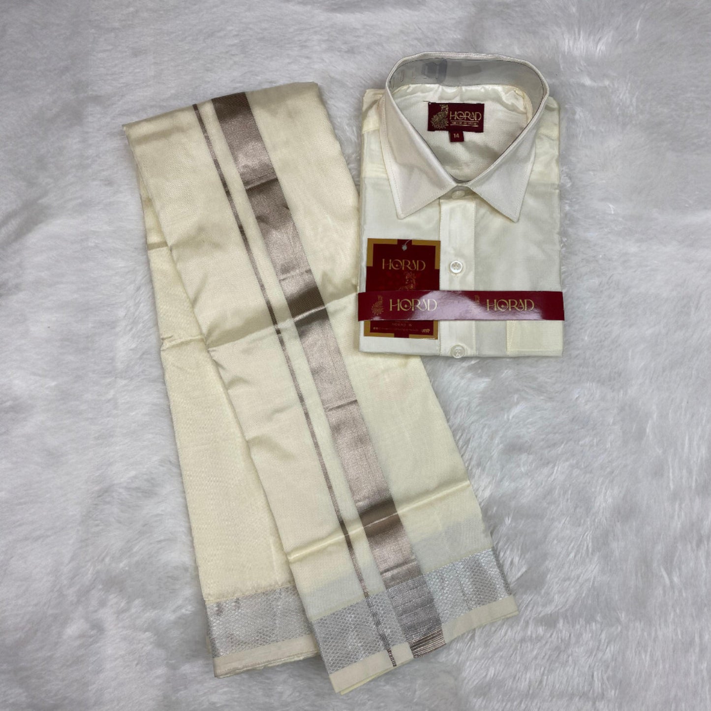 Horad Premium Art Silk Cream with Silver Kids Set