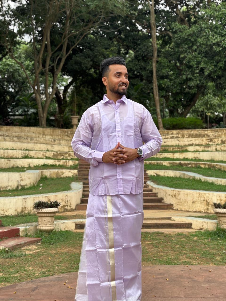 Horad Premium Art Silk Lavender Shirt + Dhoti