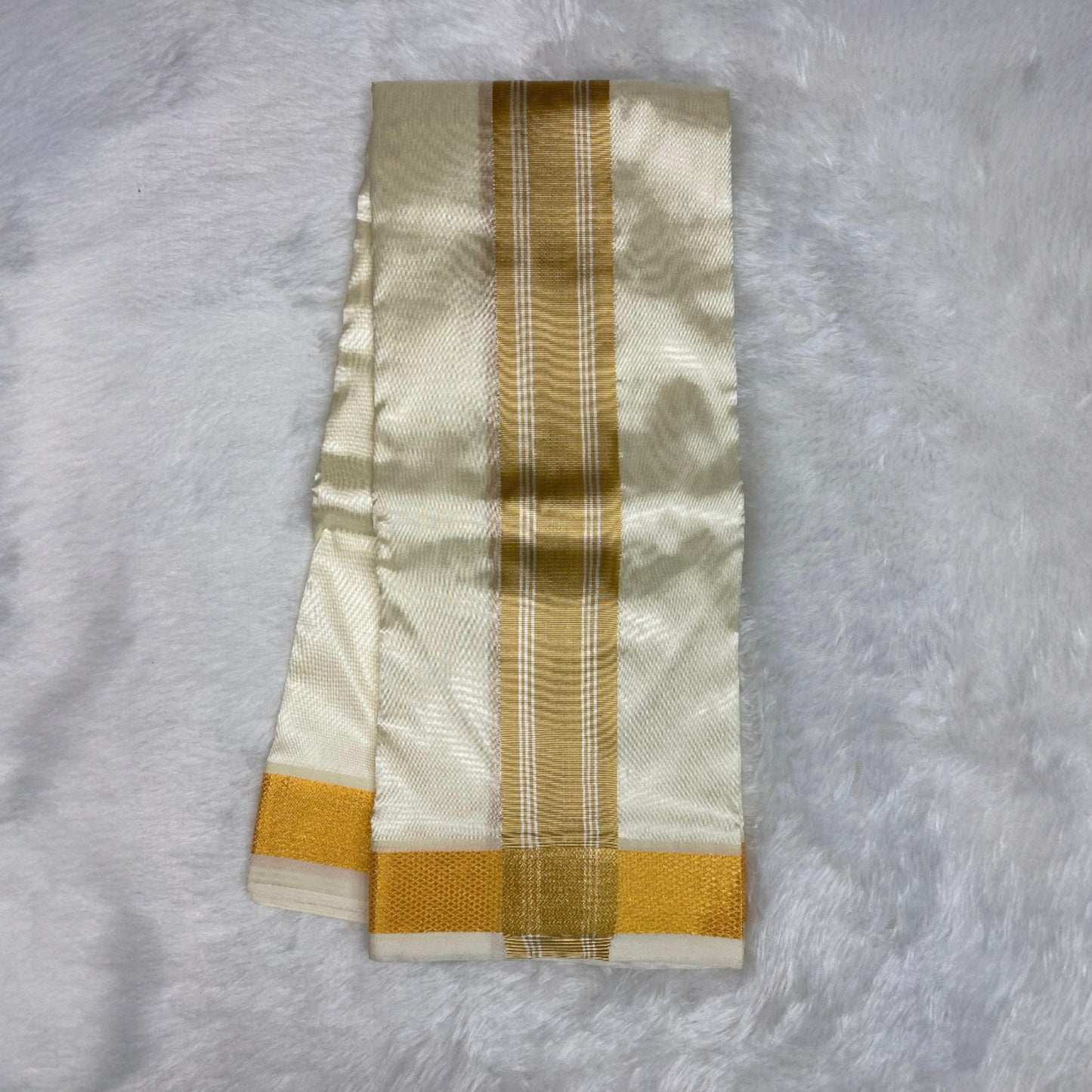 HORAD Premium Art Silk Gold with Gold Border Dhoti + Belt