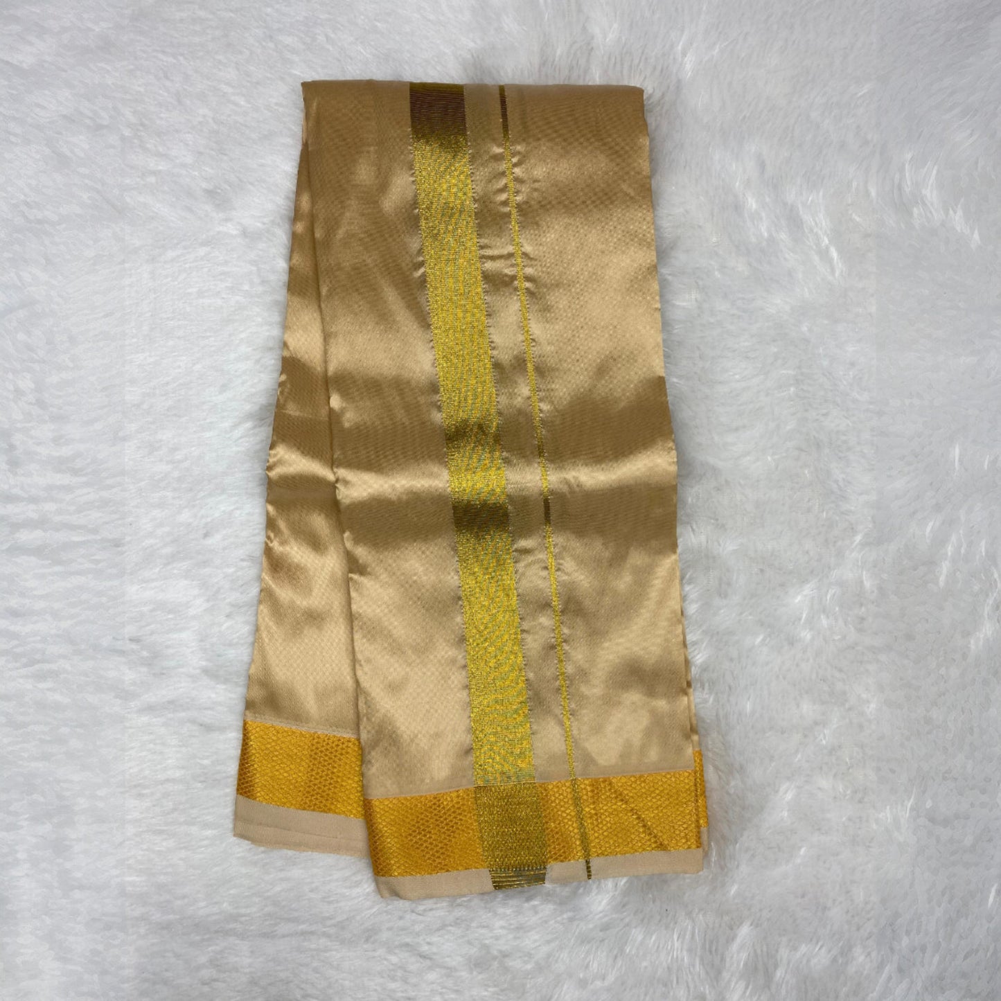 HORAD Premium Art Silk Light Gold Dhoti + Angavastram (8X4)