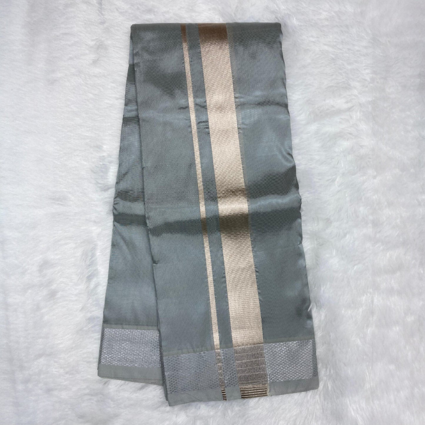 HORAD Premium Art Silk Steel Grey Dhoti + Angavastram (8X4)