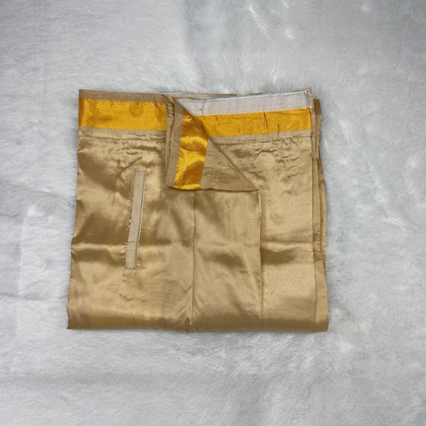 Horad Premium Art Silk Dad and Son Light Gold Shirt + Welcro Dhoti + Angavastram