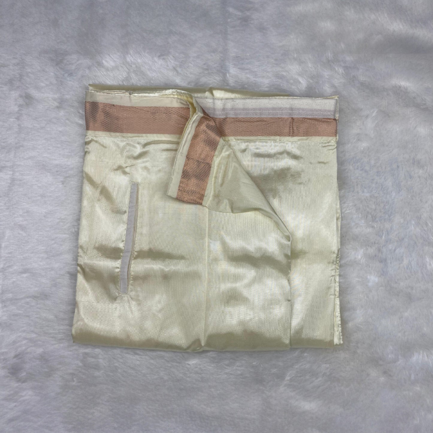 Horad Premium Art Silk Dad and Son Cream Shirt + Cream with Copper Welcro Dhoti + Angavastram