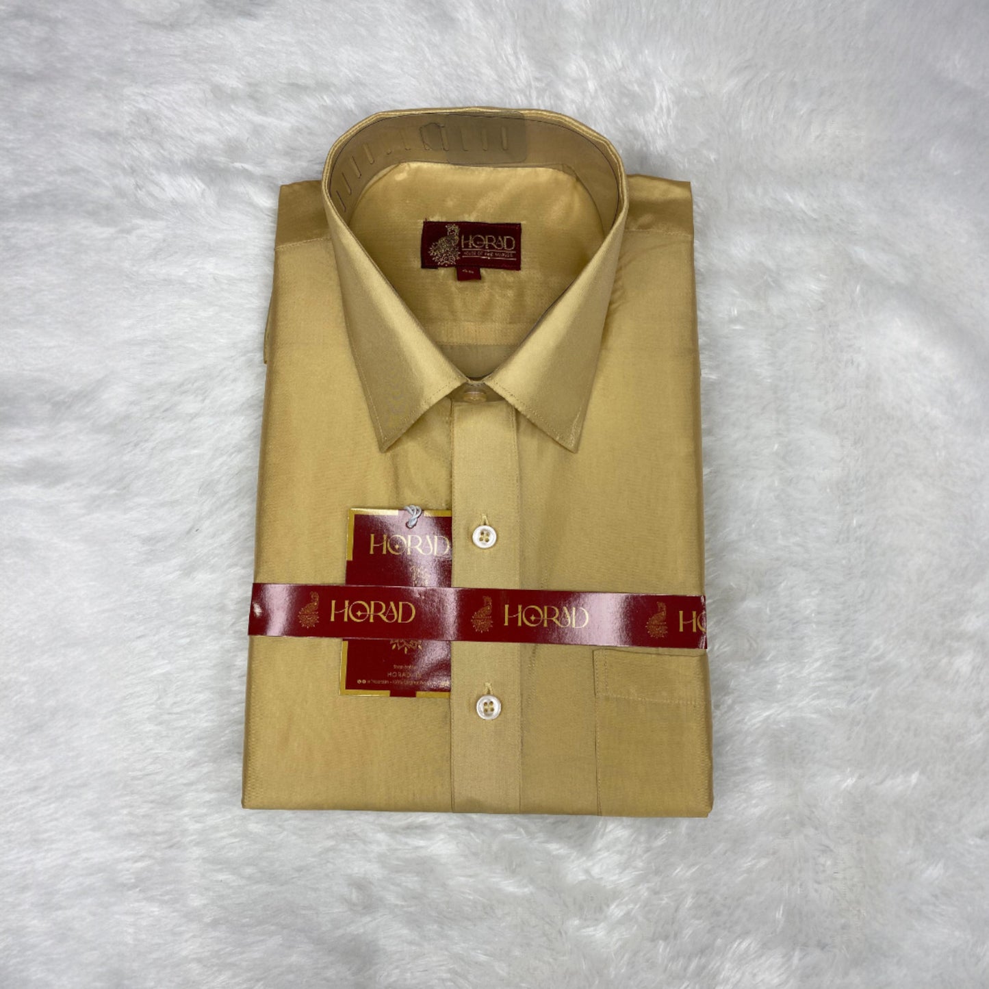 Horad Premium Art Silk Dad and Son Light Gold Shirt + Dhoti + Angavastram + Belt