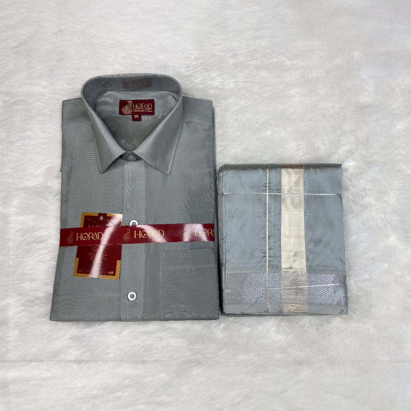 Horad Premium Art Silk Steel Grey Shirt + Dhoti