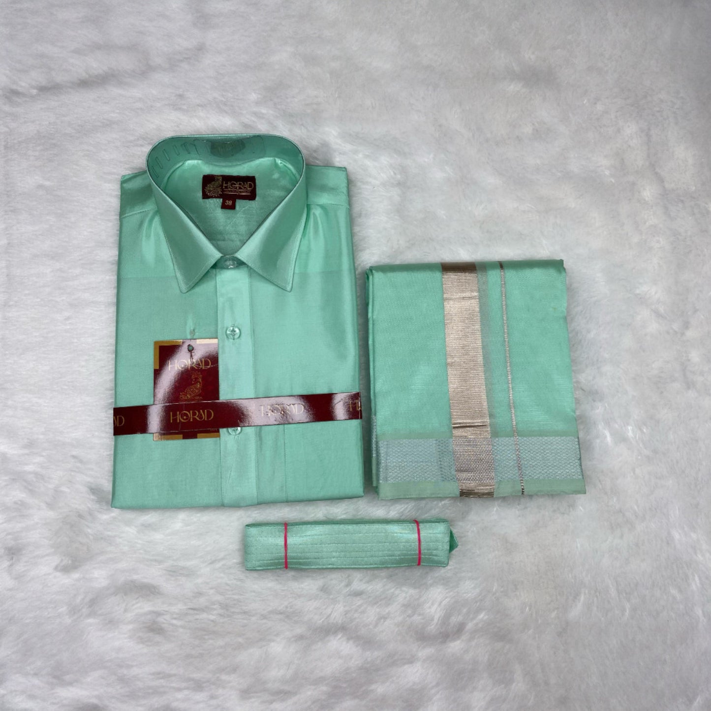 Horad Premium Art Silk M.L.Green Shirt + Dhoti + Belt