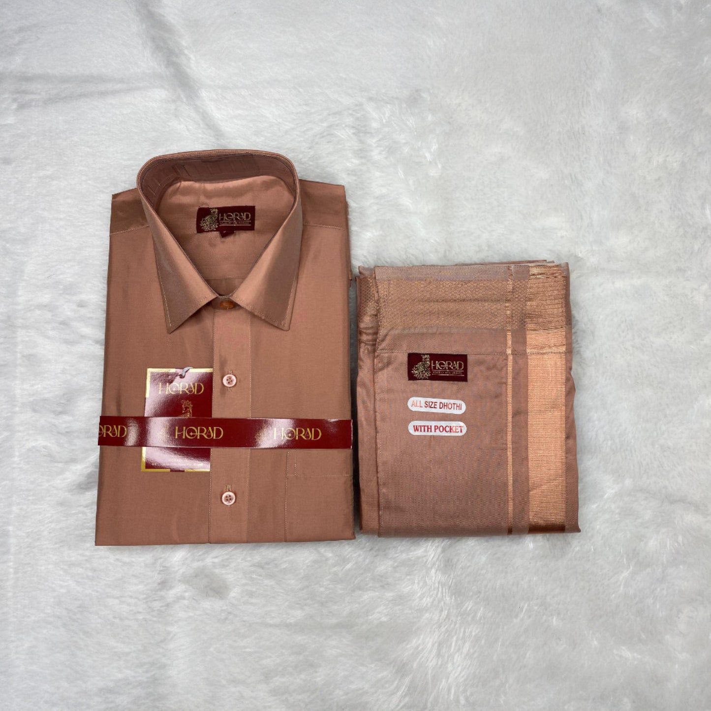 Horad Premium Art Silk Copper Shirt + Welcro Dhoti