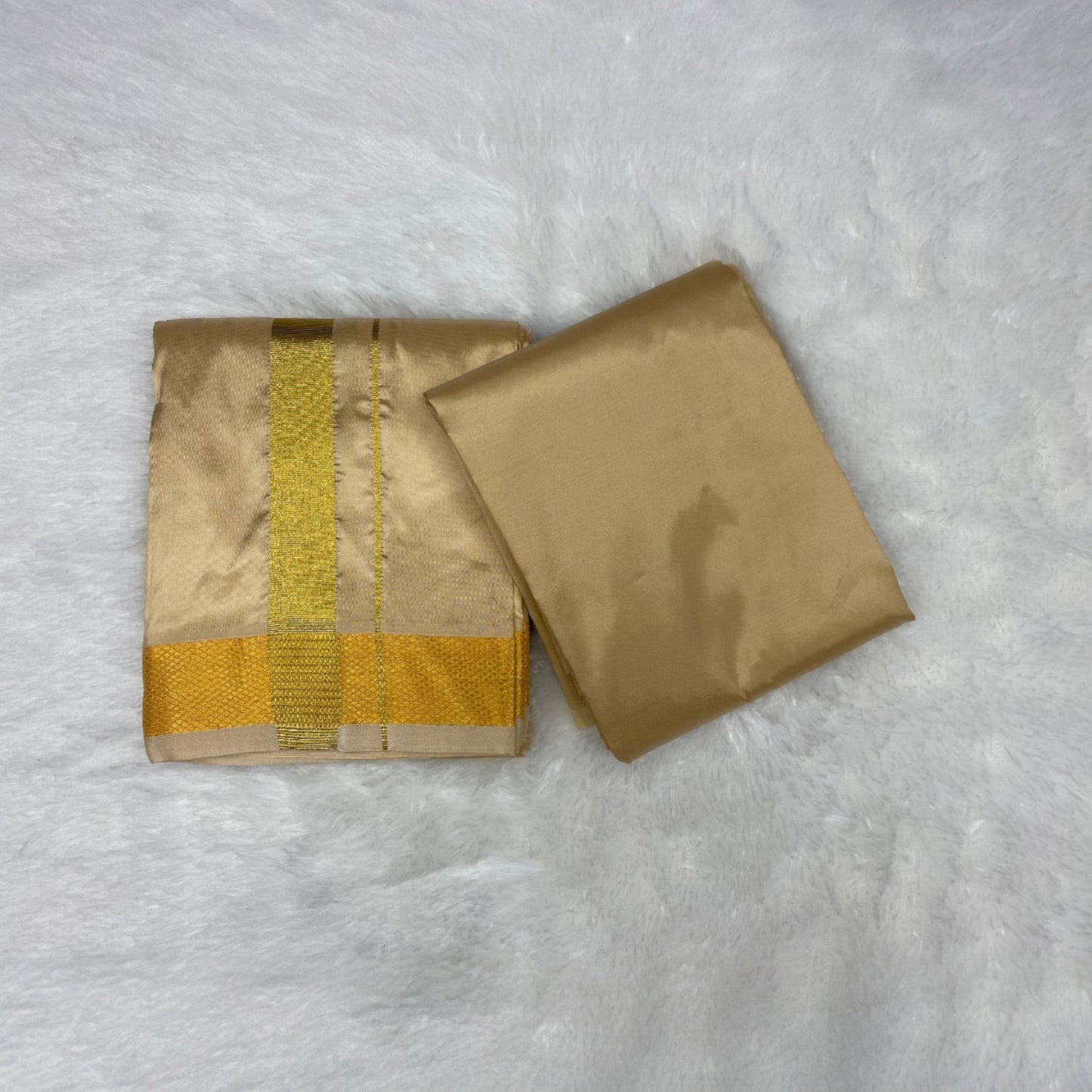 HORAD Premium Art Silk Light Gold Dhoti with Shirt Material