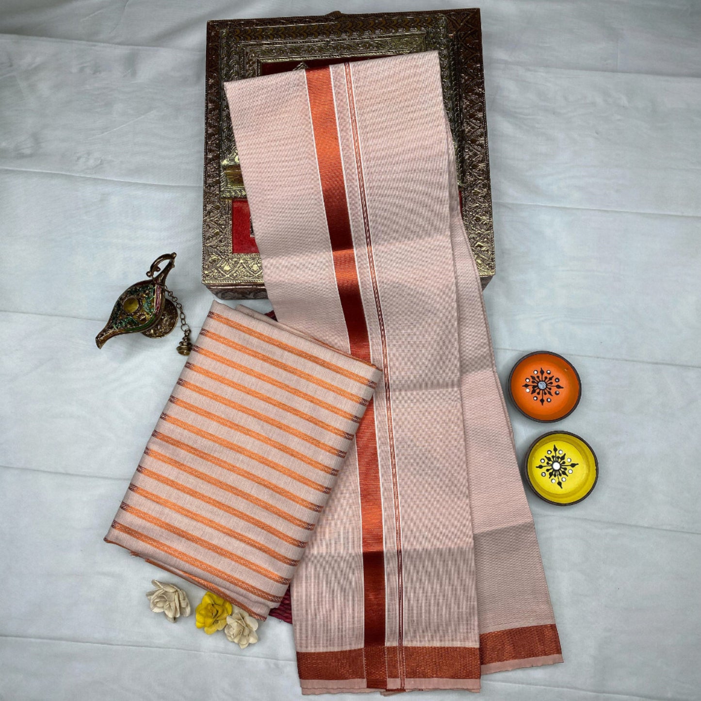 HORAD Kora Cotton Copper Stripes Shirt Material with Dhoti