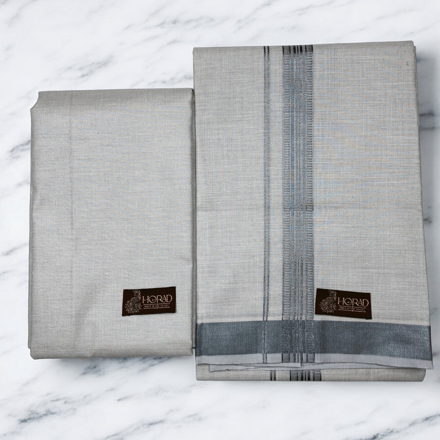 HORAD Kora Cotton Silver Grey Shirt Material with Dhoti