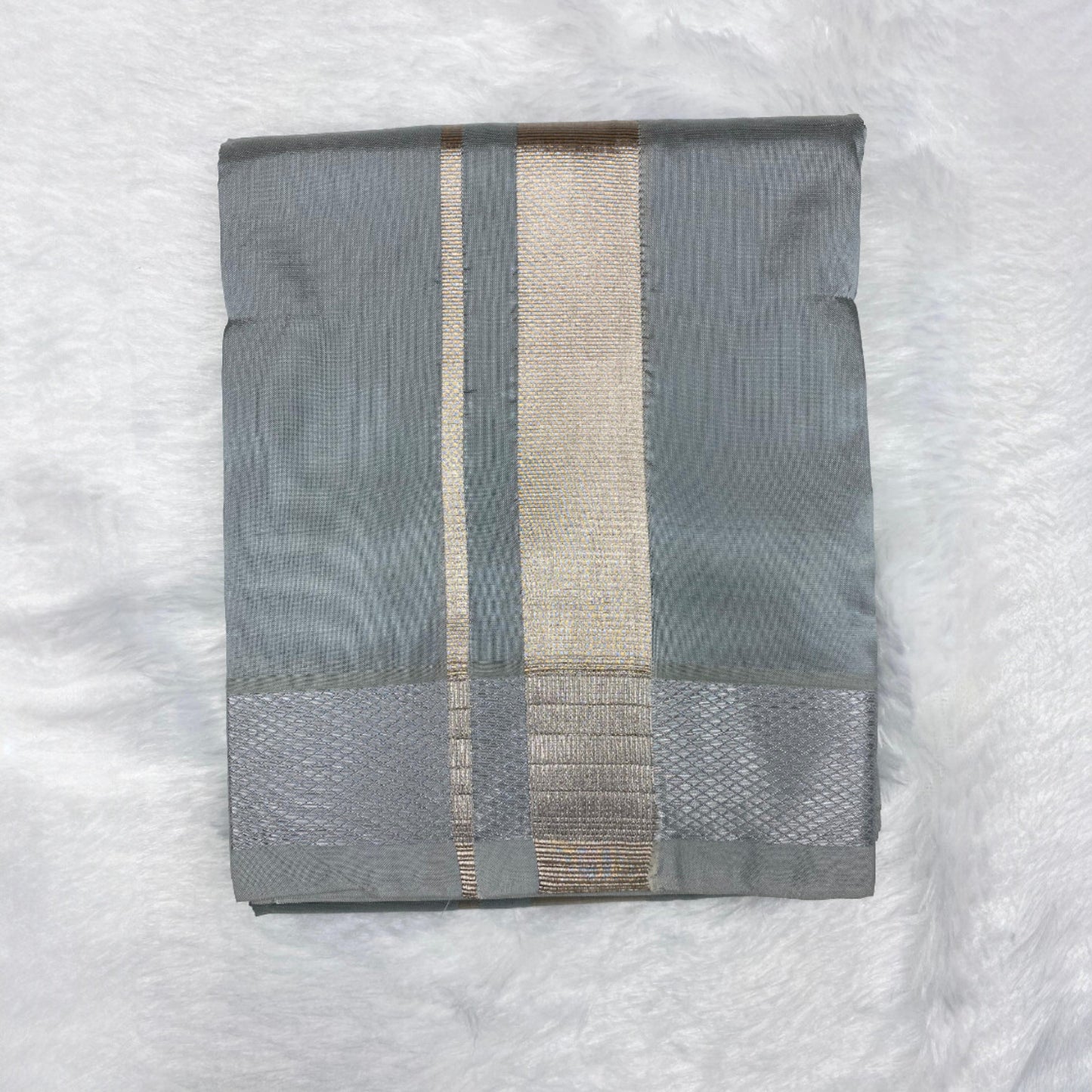 HORAD Premium Art Silk Steel Grey Dhoti + Angavastram (8X4)