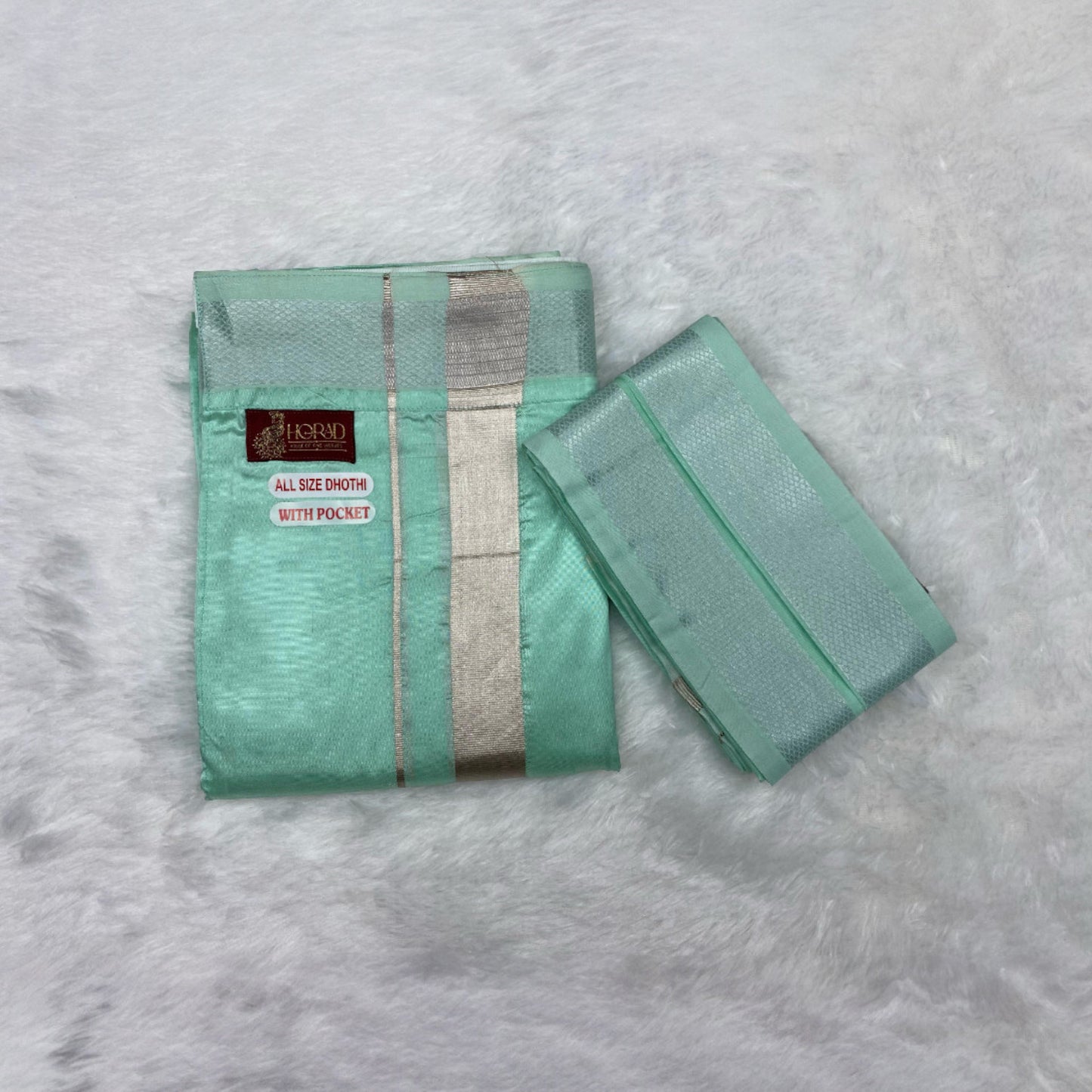 Horad Premium Art Silk ML.Green Welcro Dhoti + Angavastram