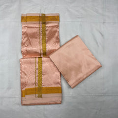 HORAD Art Silk  Rose Gold Shirt Material + Gold Zari Dhoti