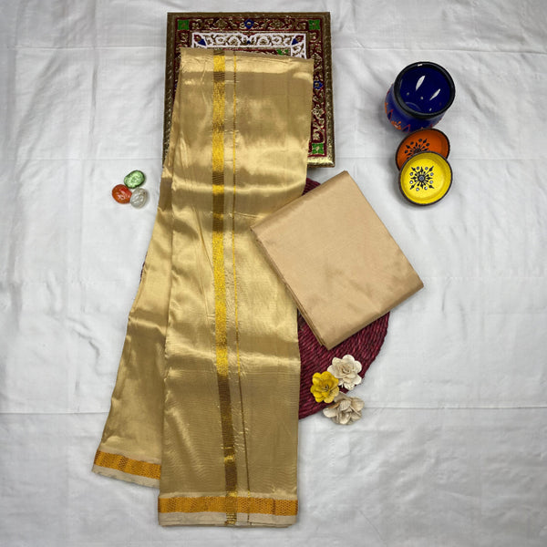 HORAD Art Silk  Light Gold  Shirt Material + Dhoti