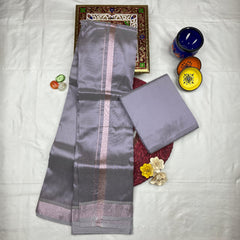 HORAD Art Silk  Dark Lavender Shirt Material + Silver Zari Dhoti
