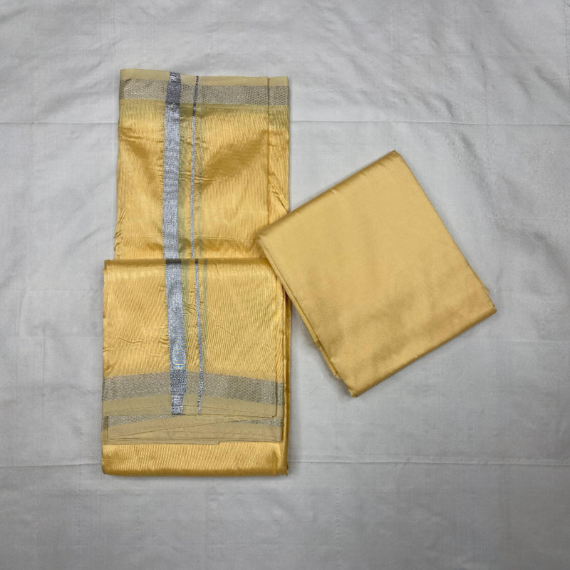 HORAD Art Silk  Champagne Shirt Material + Silver Zari Dhoti