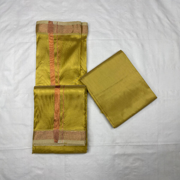 HORAD Art Silk  Dark Gold  Shirt Material + Copper Zari Dhoti