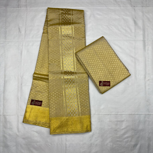 Horad Premium Art Silk Gold Tissue Emboss Shirt Material + Dhoti + Angavastram