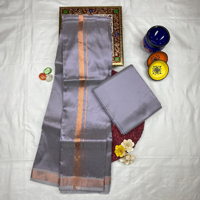 HORAD Art Silk  Dark Lavender Shirt Material + Copper Zari Dhoti