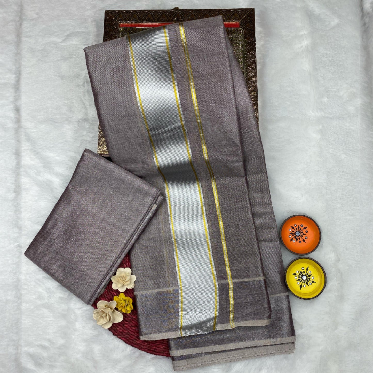 HORAD Kora Cotton Grey Shirt Material with  Dhoti