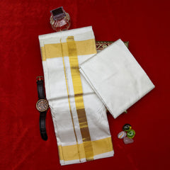 Horad Silk Blend Cream 2.00” Dhoti + Shirt Material