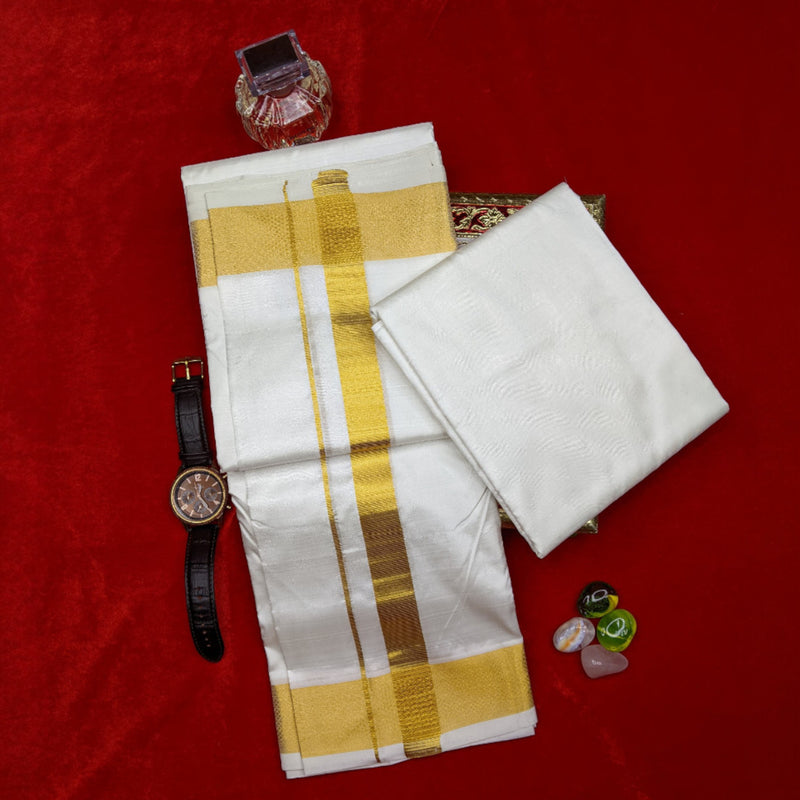 Horad Silk Blend Cream 2.00” Dhoti + Shirt Material