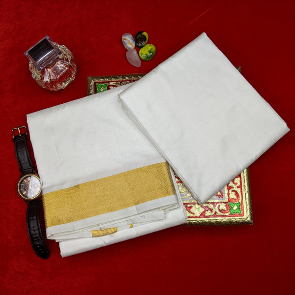 Horad Pure Silk Cream 2.50” Dhoti + Shirt Material