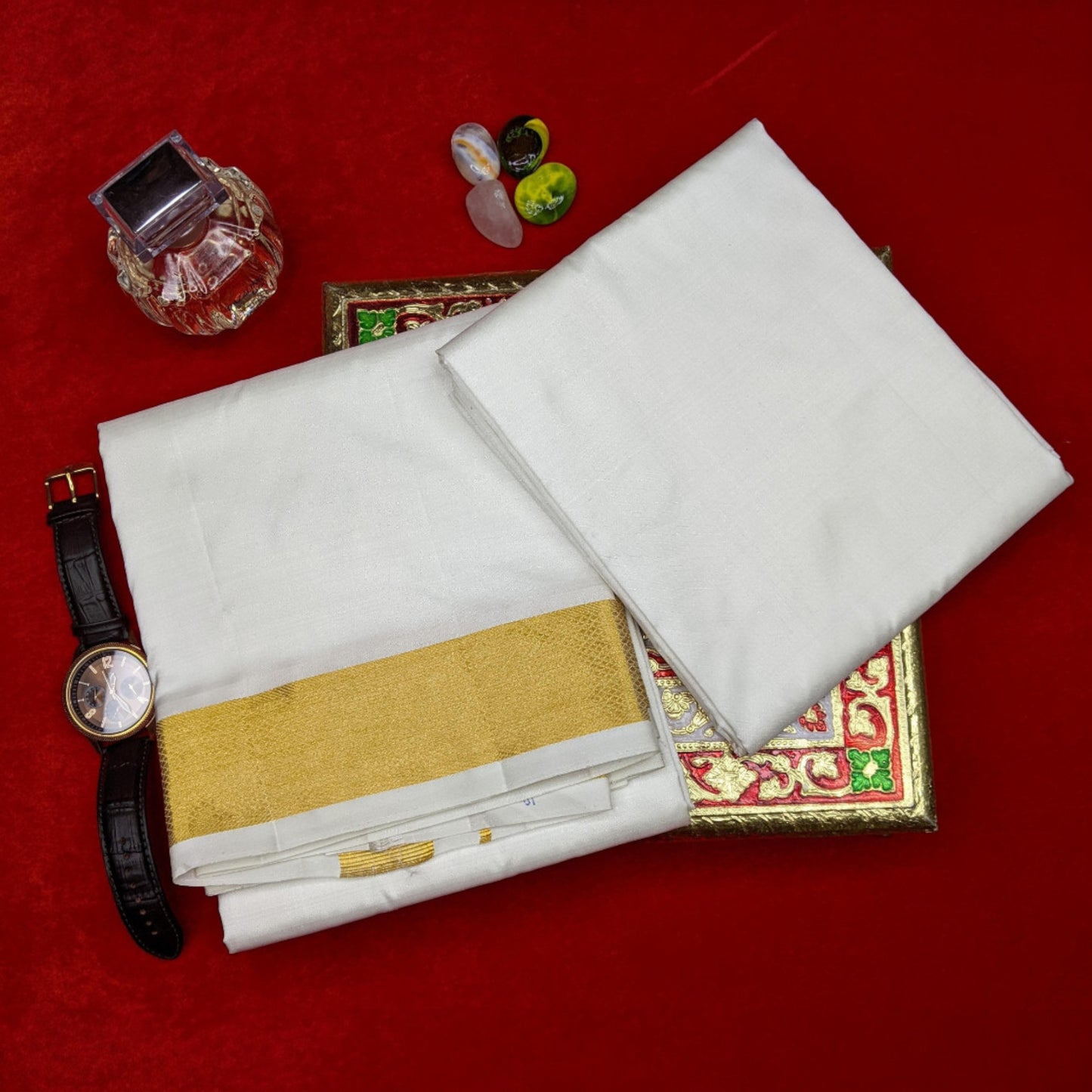 Horad Silk Blend Cream 2.50” Dhoti + Shirt Material