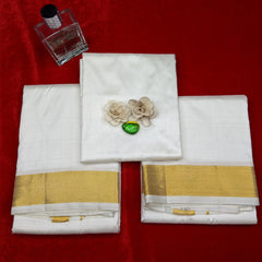 Horad Pure Silk Cream 2.50” Dhoti + Shirt Material + Angavastram (8X4)
