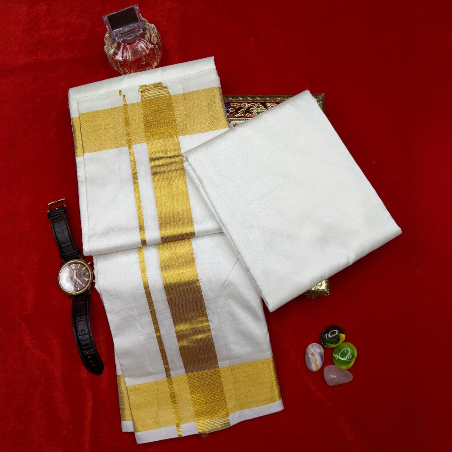 Horad Silk Blend Cream 2.50” Dhoti + Shirt Material