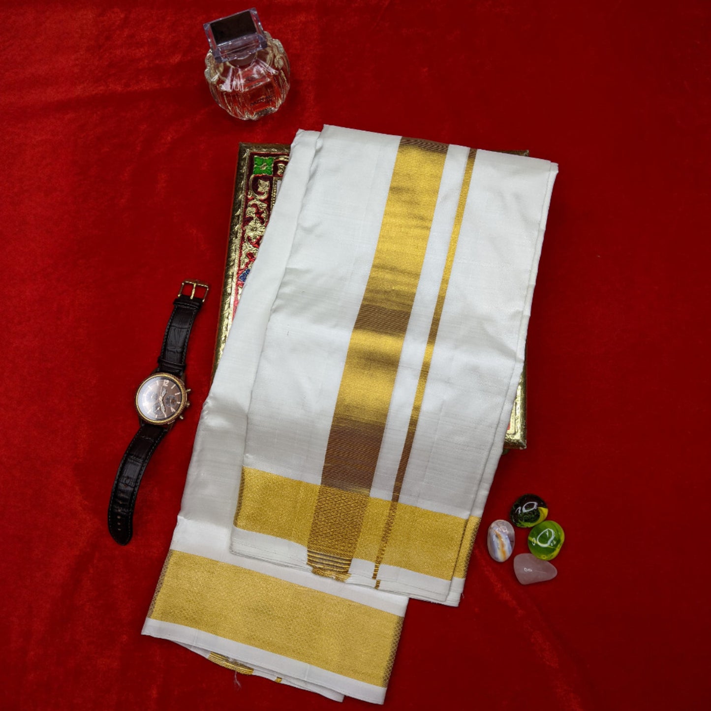 Horad Silk Blend Cream 2.50” Dhoti + Shirt Material