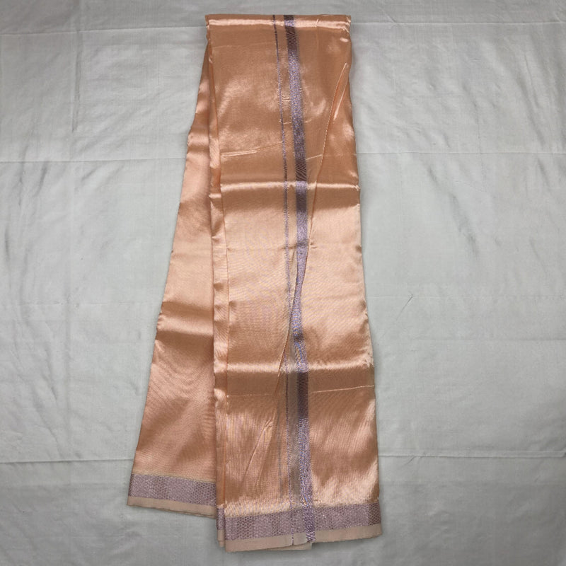 HORAD Art Silk  Rose Gold Shirt Material + Silver Zari Dhoti