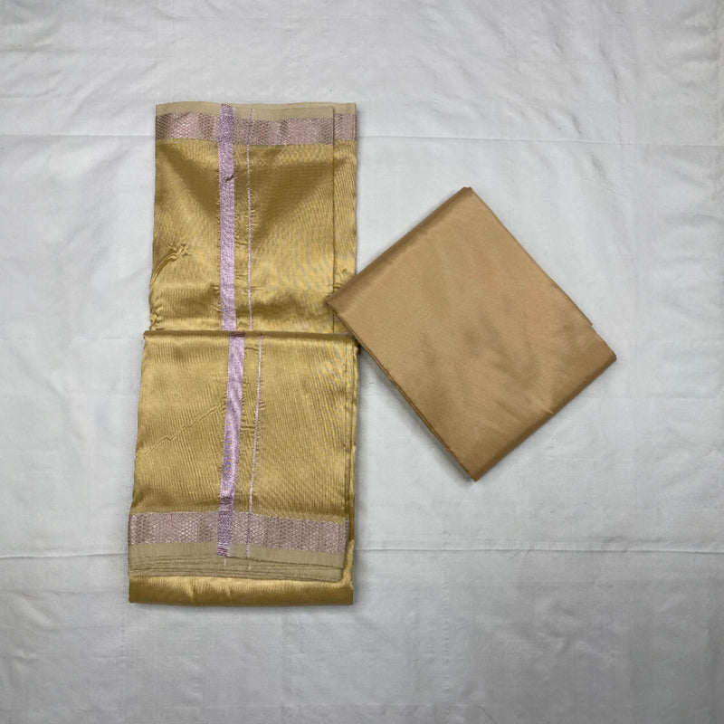 HORAD Art Silk  Light Gold  Shirt Material + Rose Gold Zari Dhoti