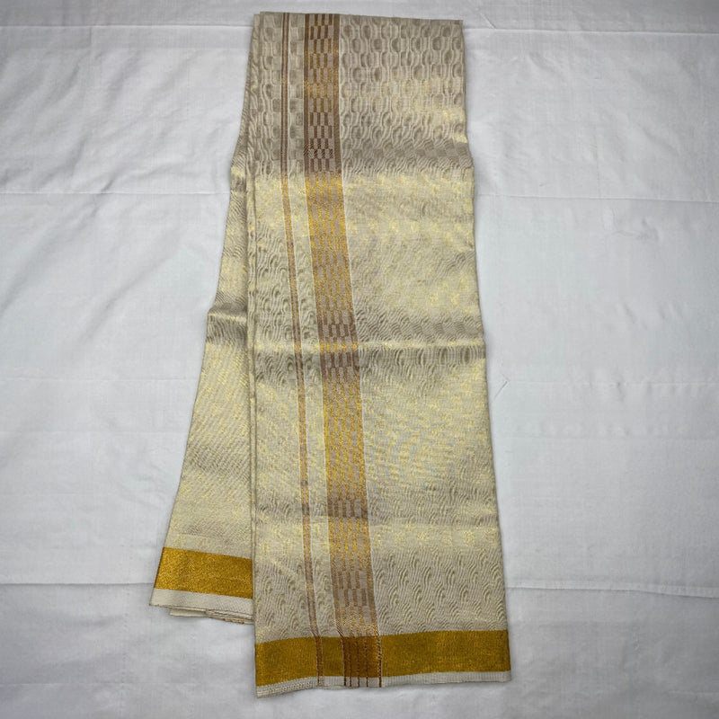 Horad Kora Cotton Tissue Gold Emboss Shirt  + Dhoti