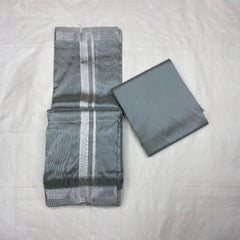 HORAD Art Silk  Steel Grey Shirt Material + Silver Zari Dhoti