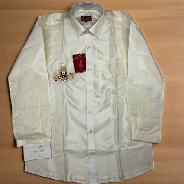 Horad Premium Art Silk Cream Balaji Embroidery Shirt + Cream with Gold Border Dhoti