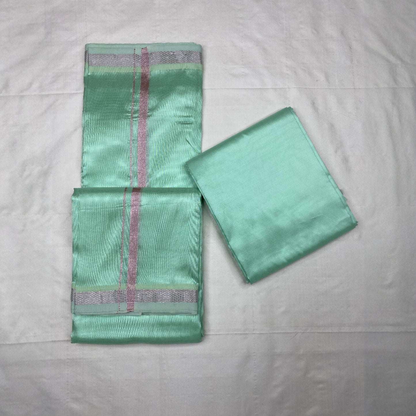 HORAD Art Silk  ML Green Shirt Material + Silver Zari Dhoti