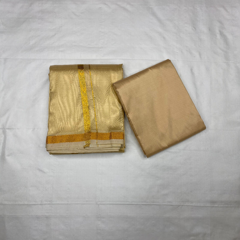 HORAD Art Silk  Light Gold  Shirt Material + Dhoti
