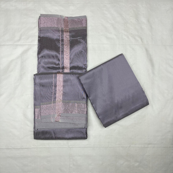 HORAD Art Silk  Dark Lavender Shirt Material + Silver Zari Dhoti