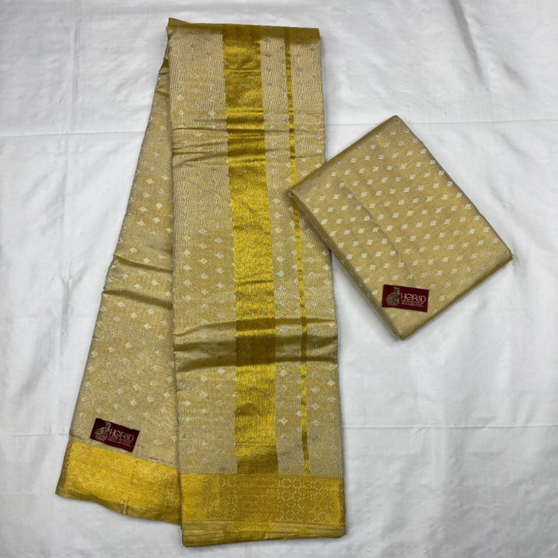 Horad Premium Art Silk Gold Tissue Emboss Shirt Material + Dhoti + Angavastram