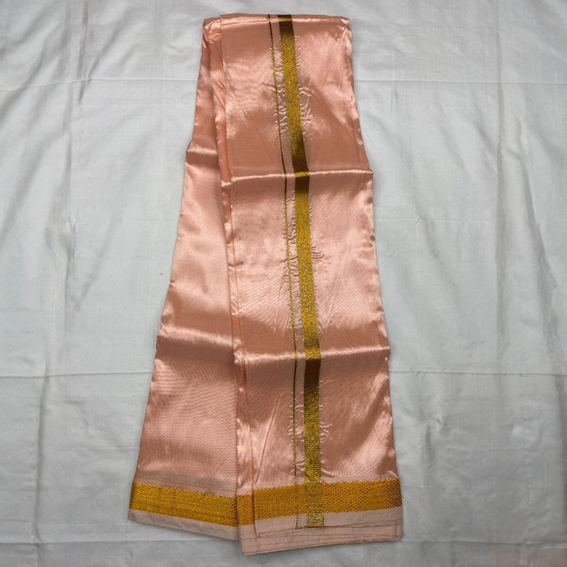 HORAD Art Silk  Rose Gold Shirt Material + Gold Zari Dhoti