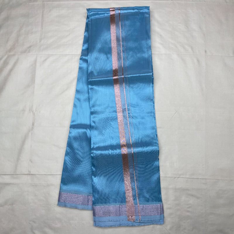 HORAD Art Silk  Sky Blue Shirt Material + Rose Gold Zari Dhoti
