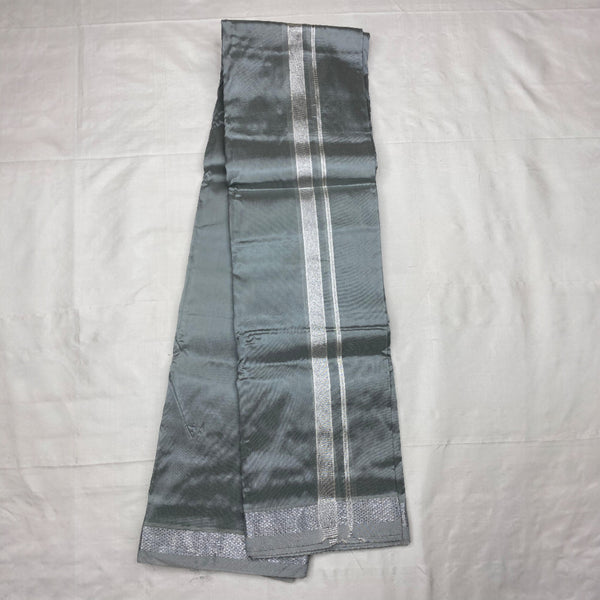 HORAD Art Silk  Steel Grey Shirt Material + Silver Zari Dhoti