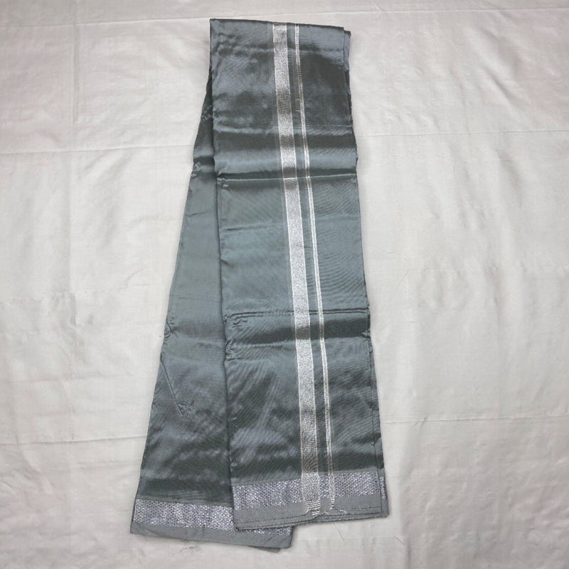 HORAD Art Silk  Steel Grey Shirt Material + Silver Zari Dhoti